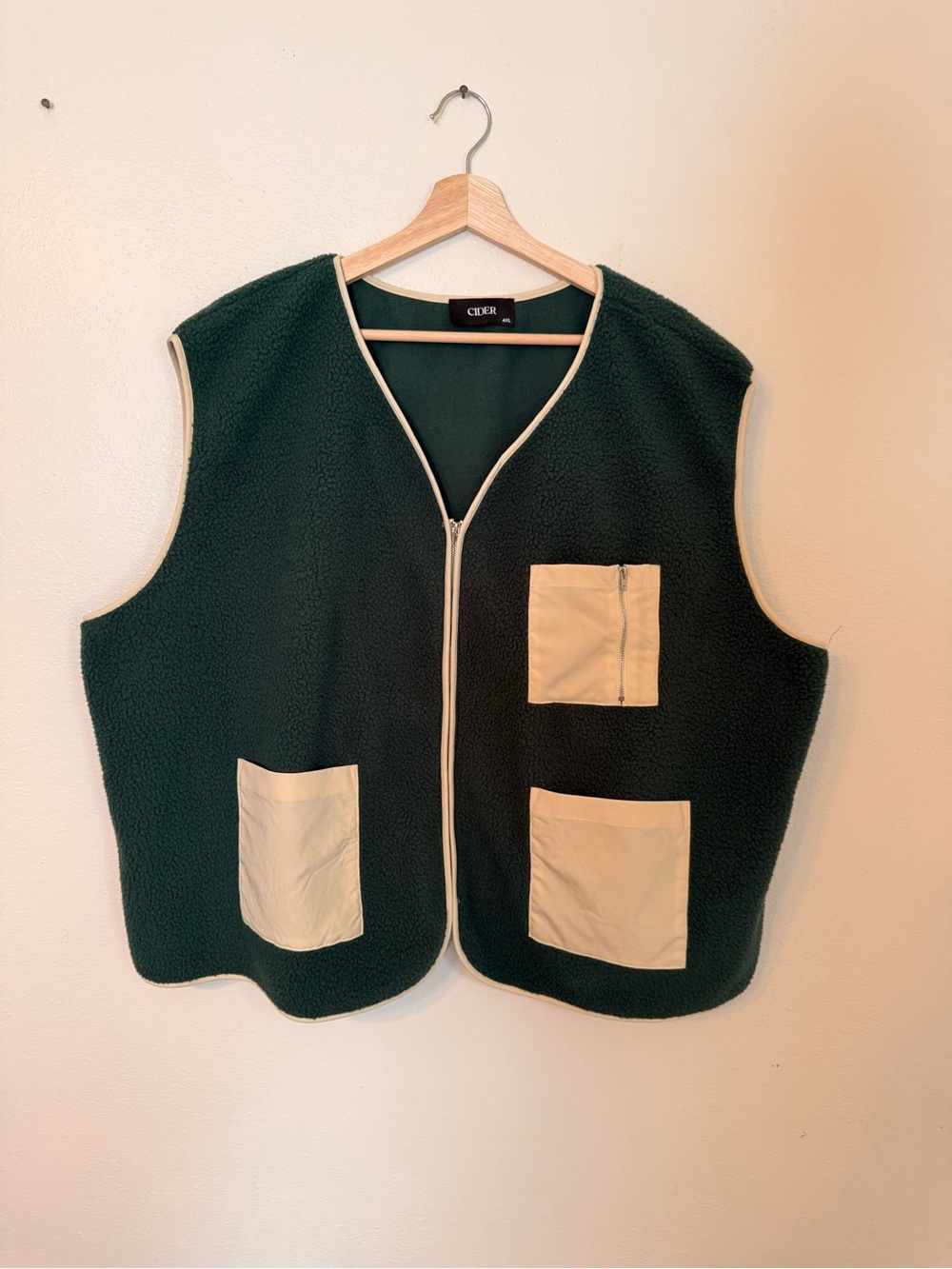 Cider Forest Green Fleece Vest with Cream Trim